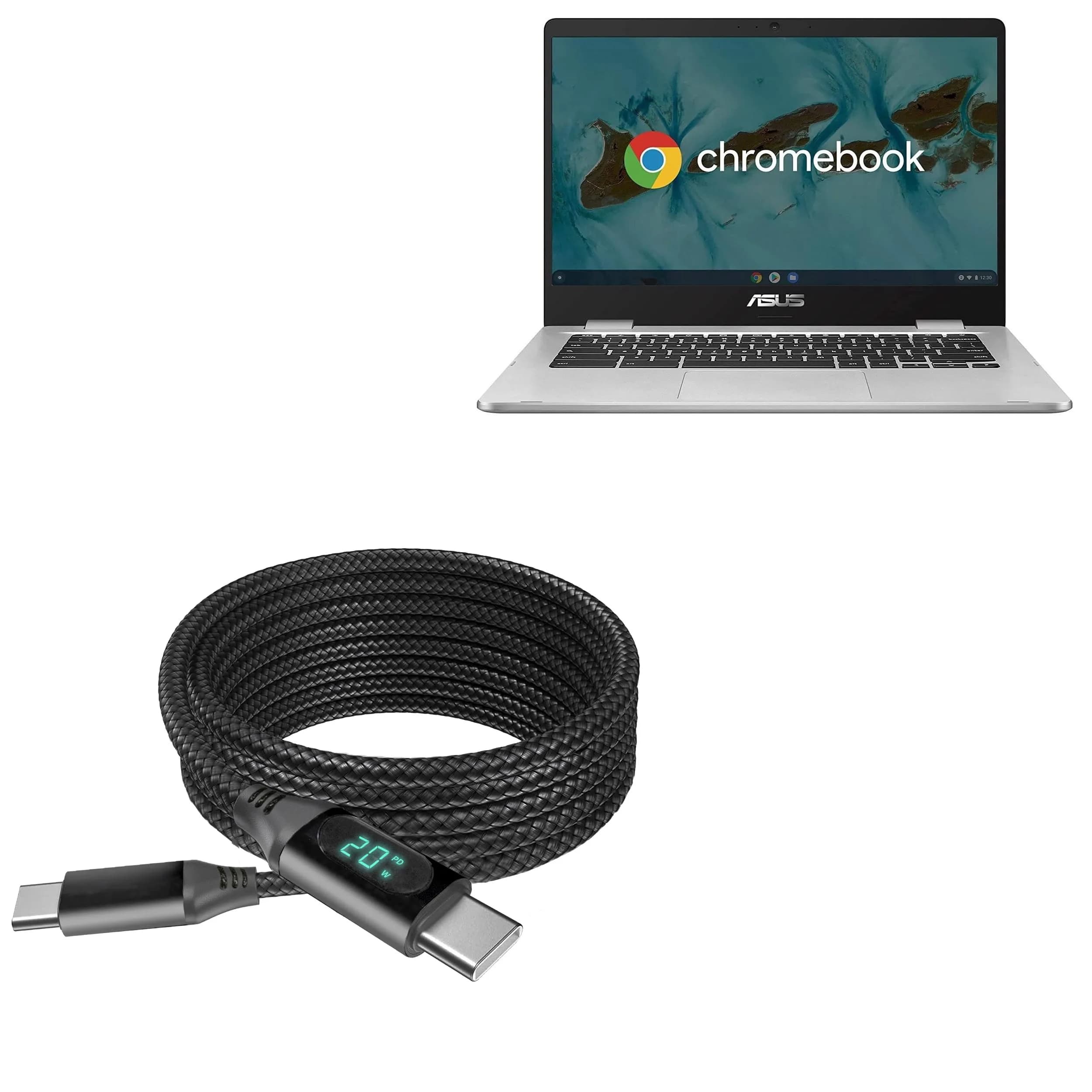 BoxWave PowerDisplay PD Cable 6ft | USB-C to USB-C 100W with LED Wattage Display — Jet Black