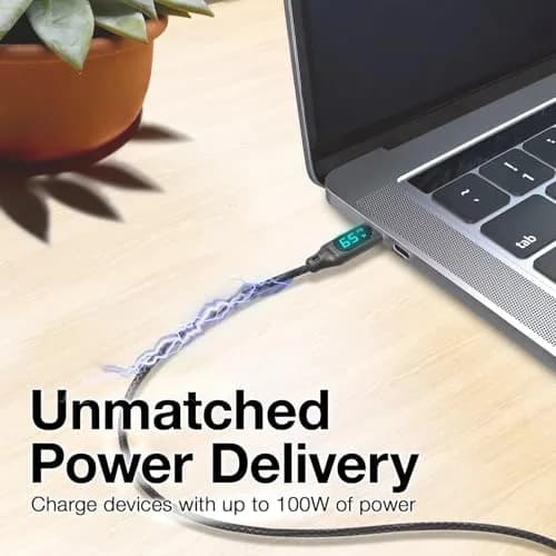 BoxWave PowerDisplay PD Cable 6ft | USB-C to USB-C 100W with LED Wattage Display thumbnail 4