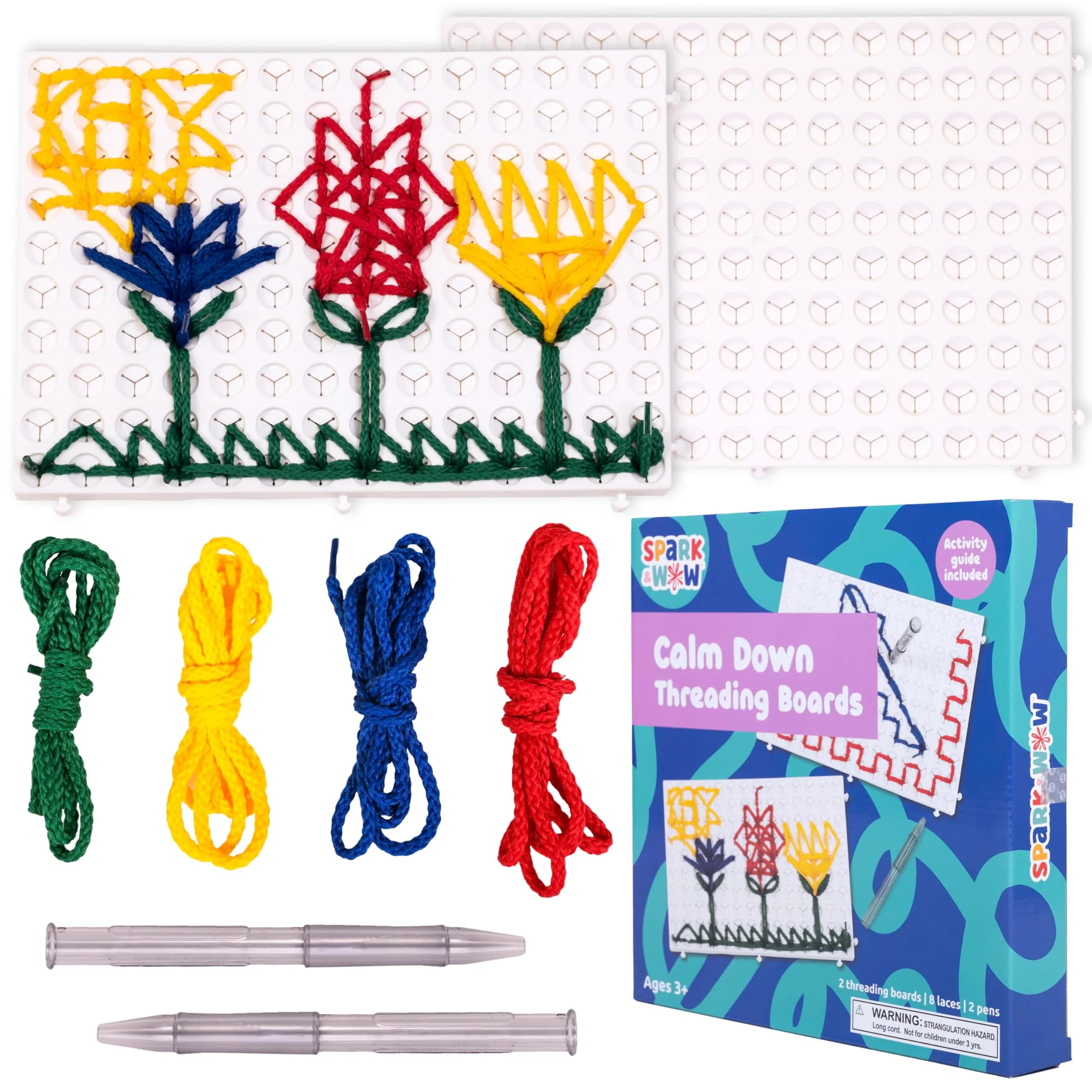 SPARK & WOW Calm Down Threading Boards Set of 2, Sensory Activity Board 19.3 cm (7.7”W x 5.5”H) | ASTM-Tested Educational Toy for Kids 3+