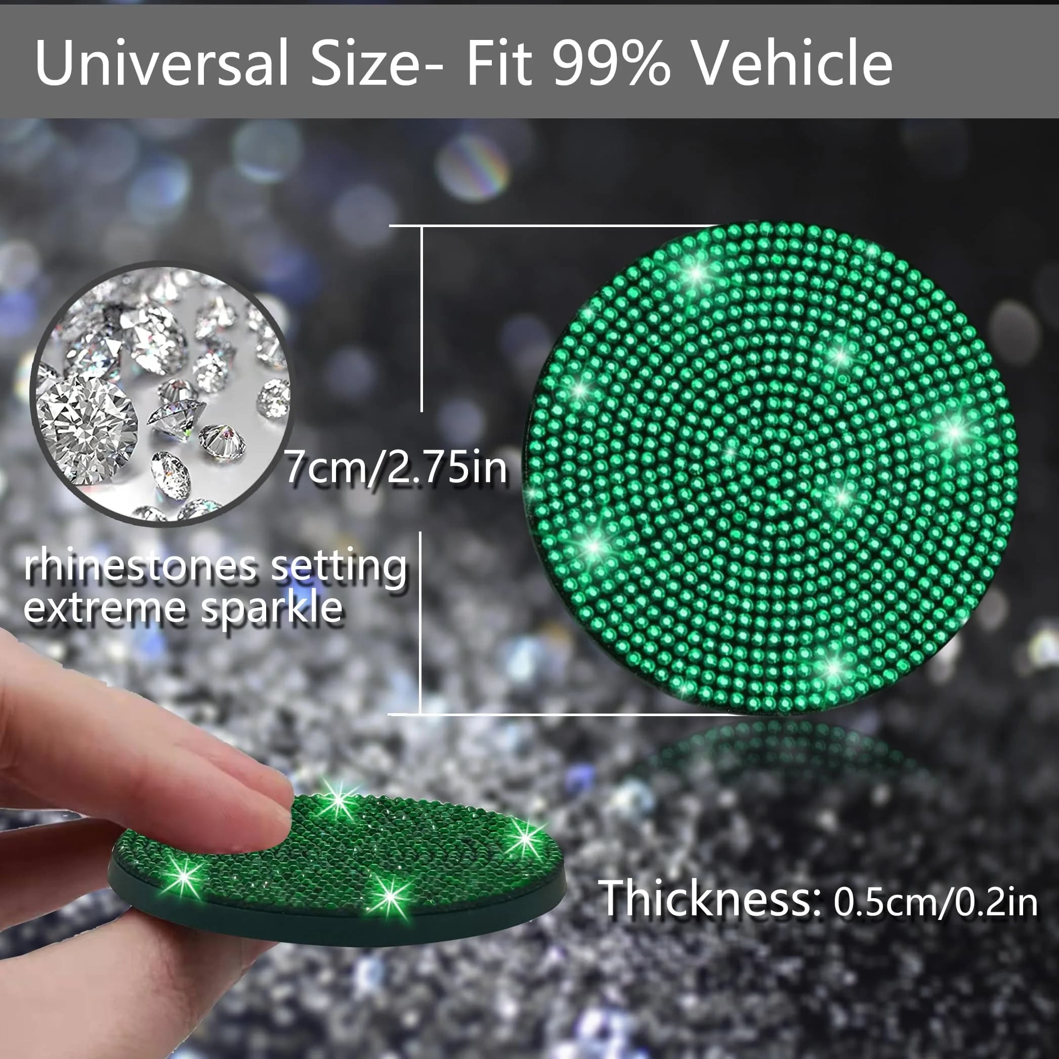 NBTEPEM Bling Car Cup Holder Coasters - 2.75 inch, 2 pcs, Green | Sparkle & Protect Your Car Interior - view 2