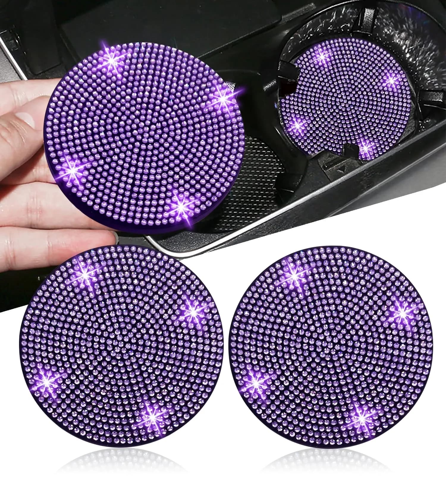 NBTEPEM Bling Car Cup Holder Coasters - 2 pcs, Purple Violet | Sparkle & Protect Your Car Interior - main product image