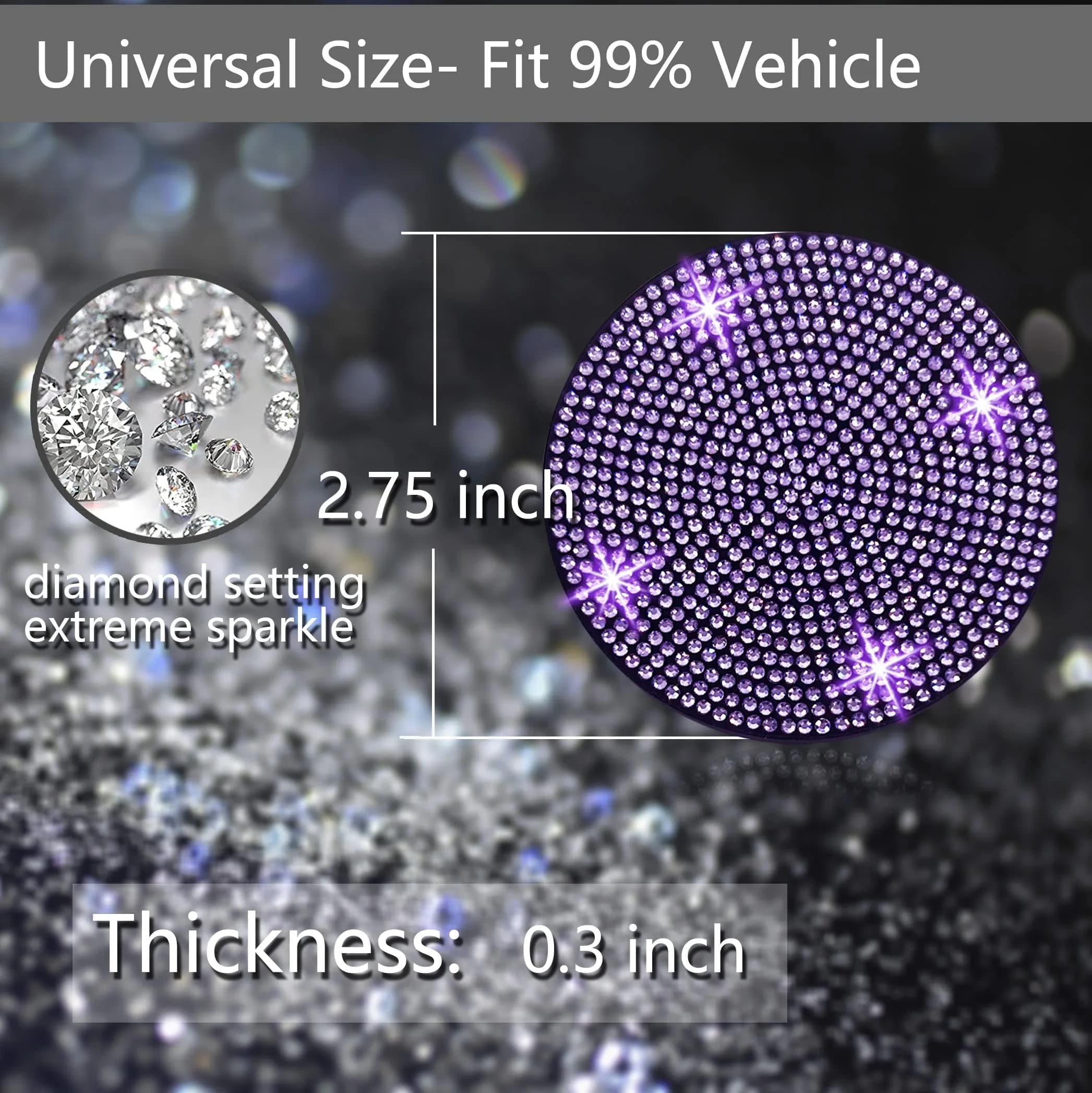 NBTEPEM Bling Car Cup Holder Coasters - 2 pcs, Purple Violet | Sparkle & Protect Your Car Interior - view 2