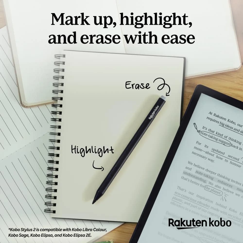 Kobo Stylus 2 Black | 13.8g (0.49oz) | Mark Up eBooks & PDFs, Rechargeable USB-C - view 5