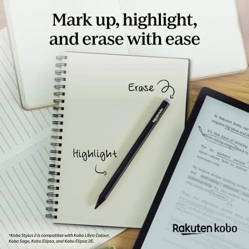 Kobo Stylus 2 Black | 13.8g (0.49oz) | Mark Up eBooks & PDFs, Rechargeable USB-C thumbnail 5
