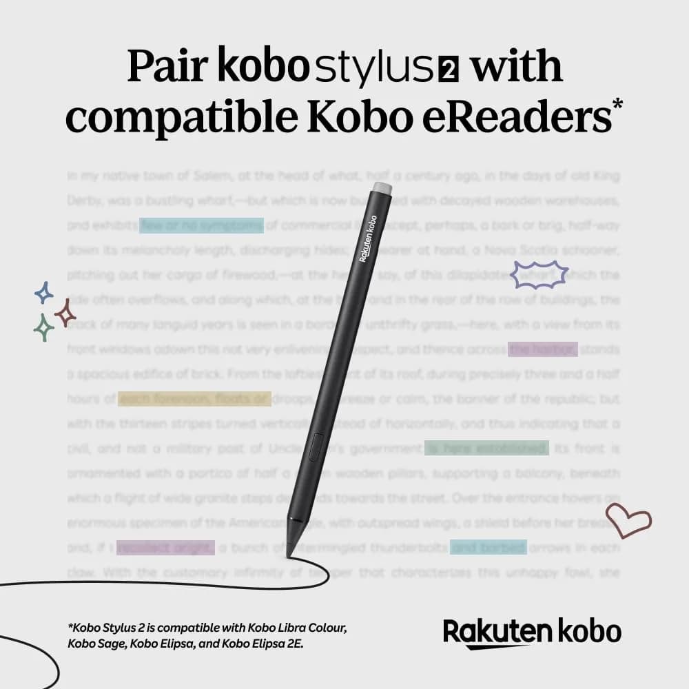 Kobo Stylus 2 Black | 13.8g (0.49oz) | Mark Up eBooks & PDFs, Rechargeable USB-C - view 3