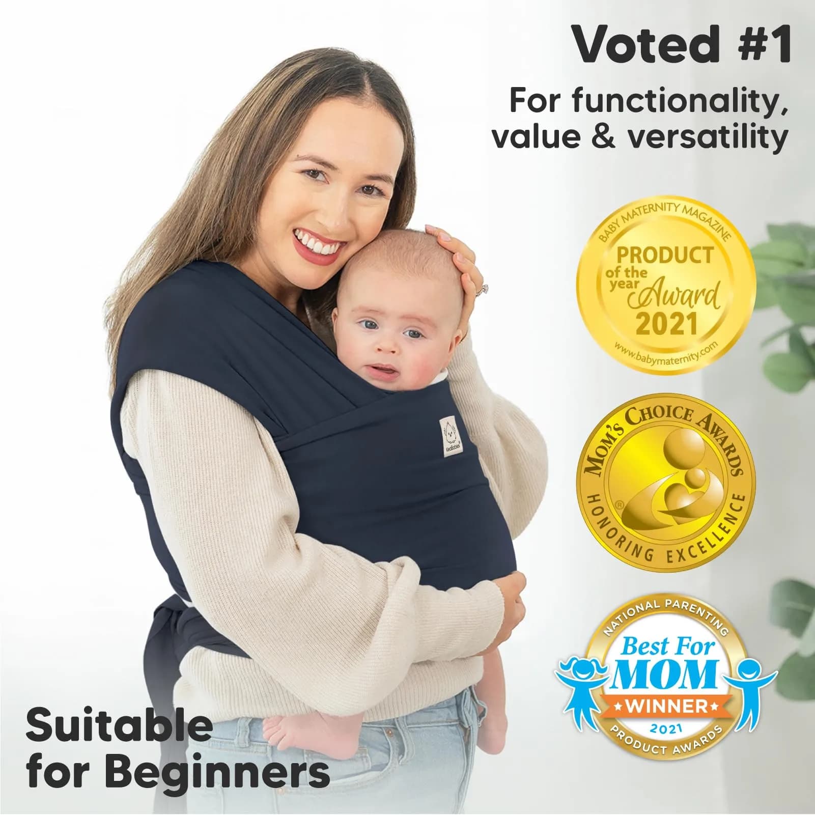 KeaBabies Original Baby Wrap Carrier in Midnight - One Size, Pack of 1 - view 3