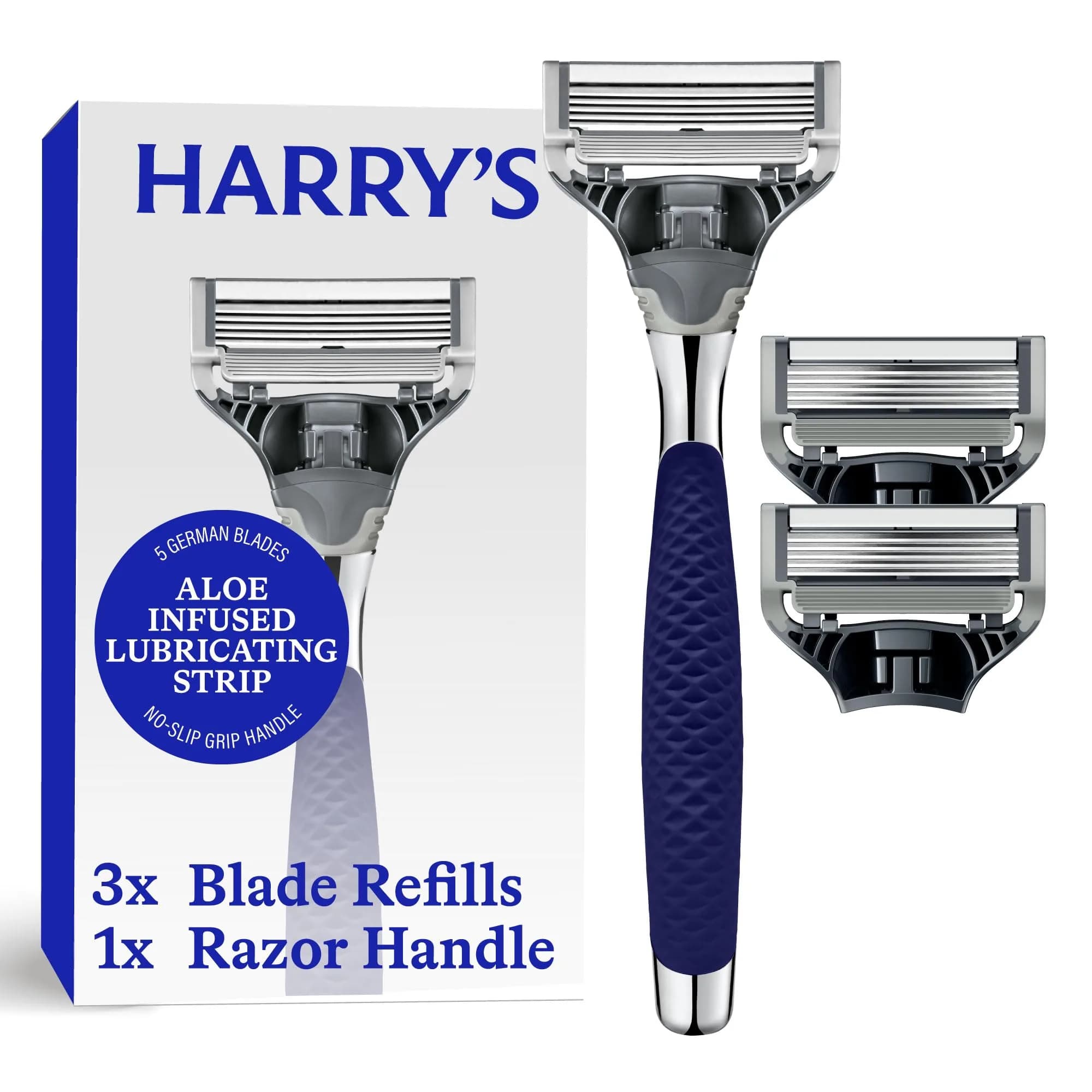 Harry's Original Shaving Kit for Men - Winston Handle & 3 German-Engineered Blade Refills | Chrome Edition - main product image