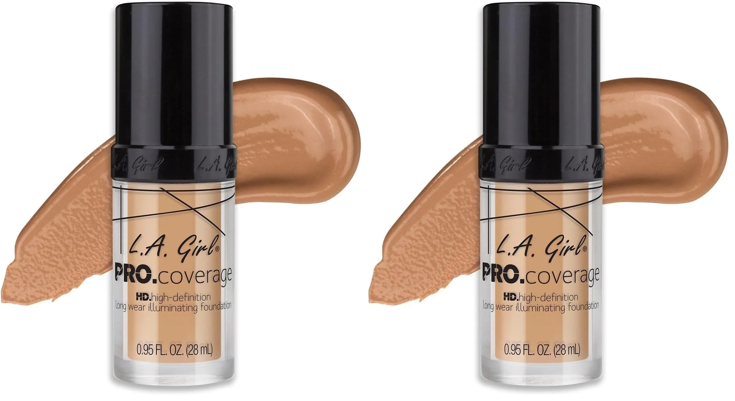 L.A. Girl Pro Coverage Liquid Foundation - Natural Shade, Dewy Finish, Pack of 2 (0.95 Fl Oz Each) - main product image