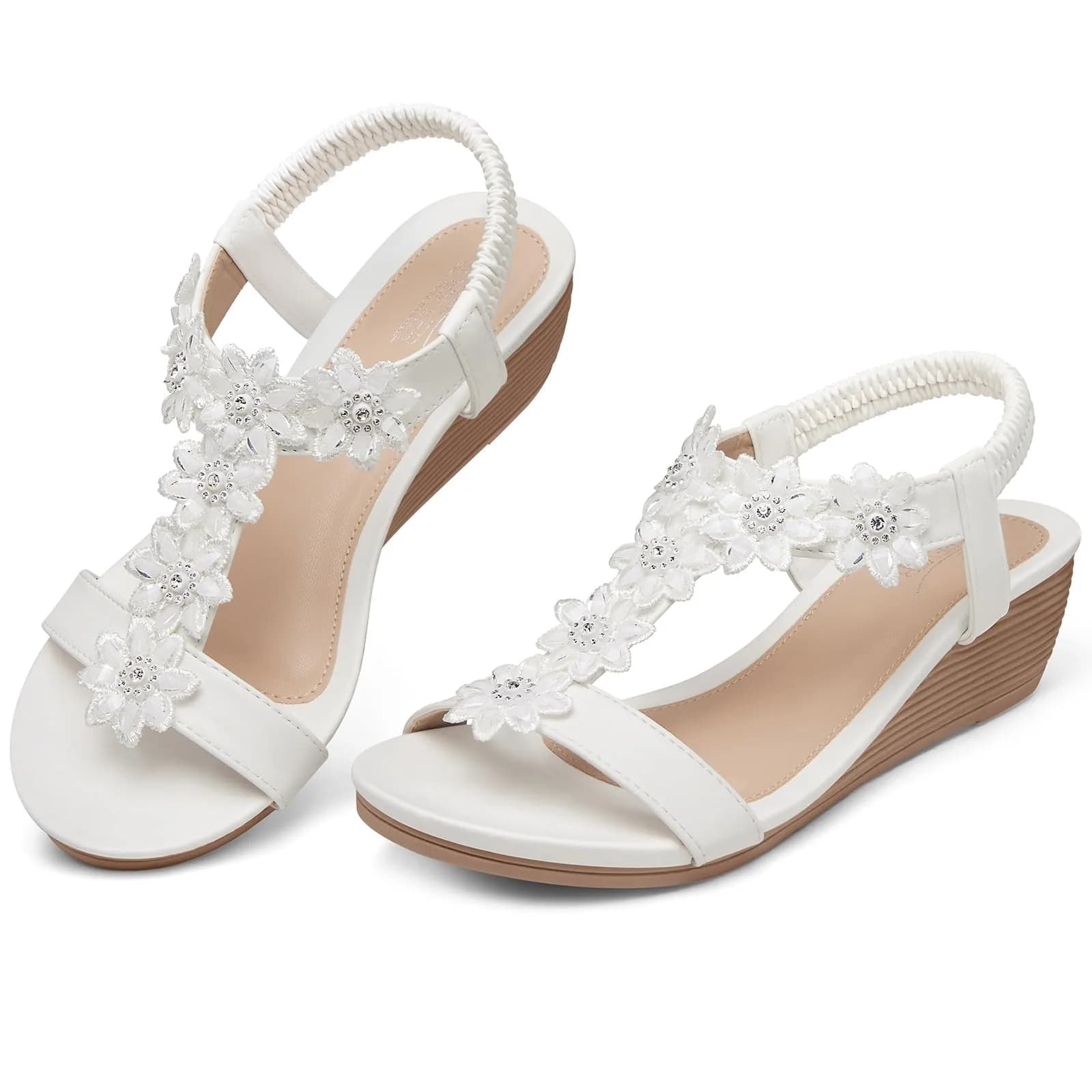 SHIBEVER Dressy Wedge Women Sandals: White Comfortable Low Heel Sandal | Elegant Style & All-Day Comfort — White