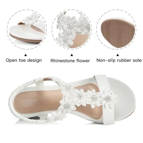SHIBEVER Dressy Wedge Women Sandals: White Comfortable Low Heel Sandal | Elegant Style & All-Day Comfort thumbnail 5