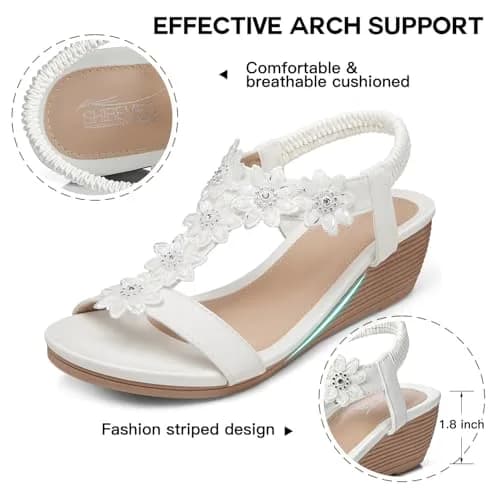 SHIBEVER Dressy Wedge Women Sandals: White Comfortable Low Heel Sandal | Elegant Style & All-Day Comfort thumbnail 6