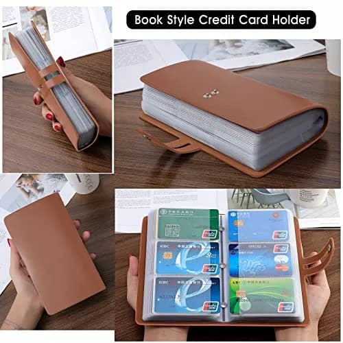 Angimi Leather Business Card Organizer 96 Cards | RFID Blocking, Durable PU Leather, Brown thumbnail 6