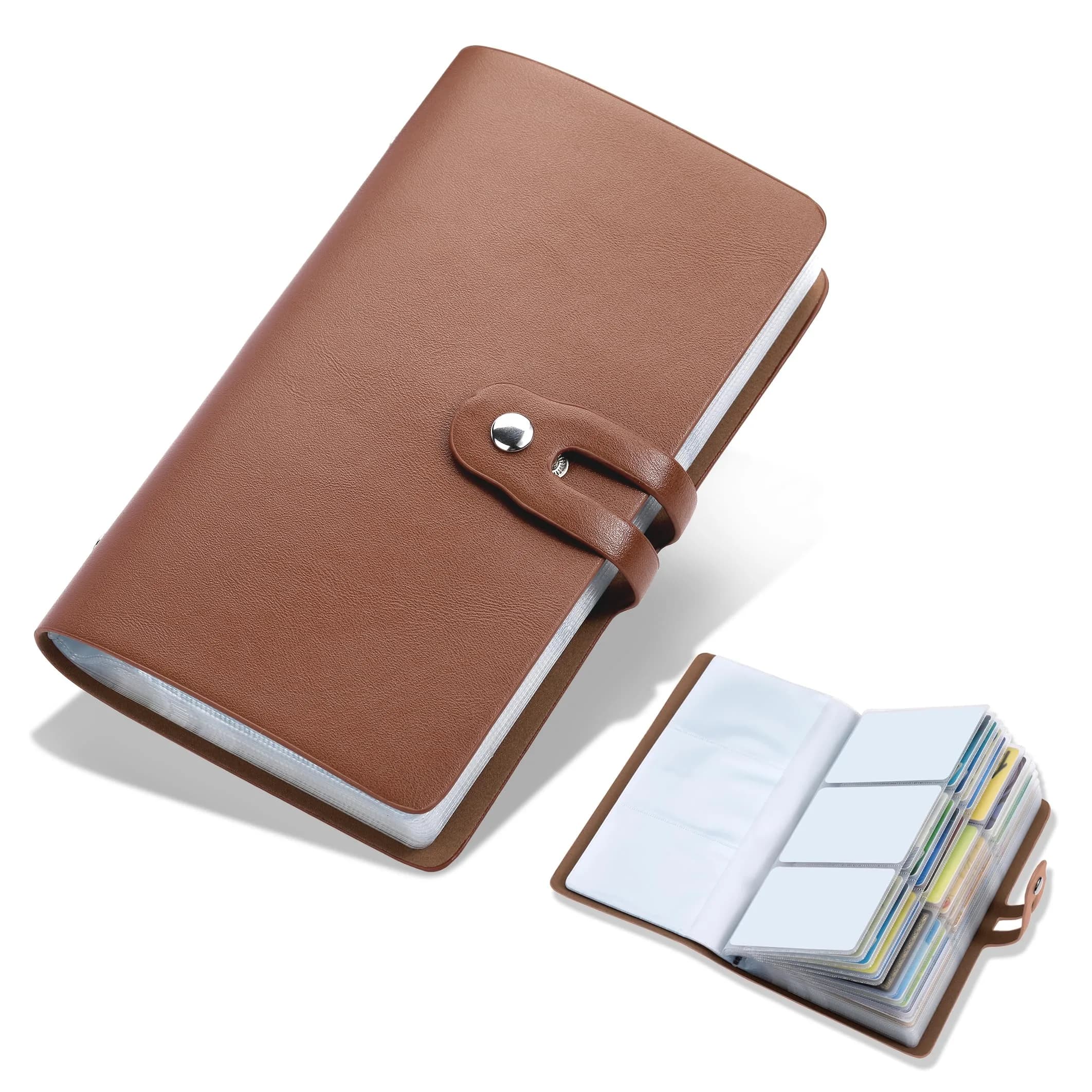 Angimi Leather Business Card Organizer 96 Cards | RFID Blocking, Durable PU Leather, Brown - main product image