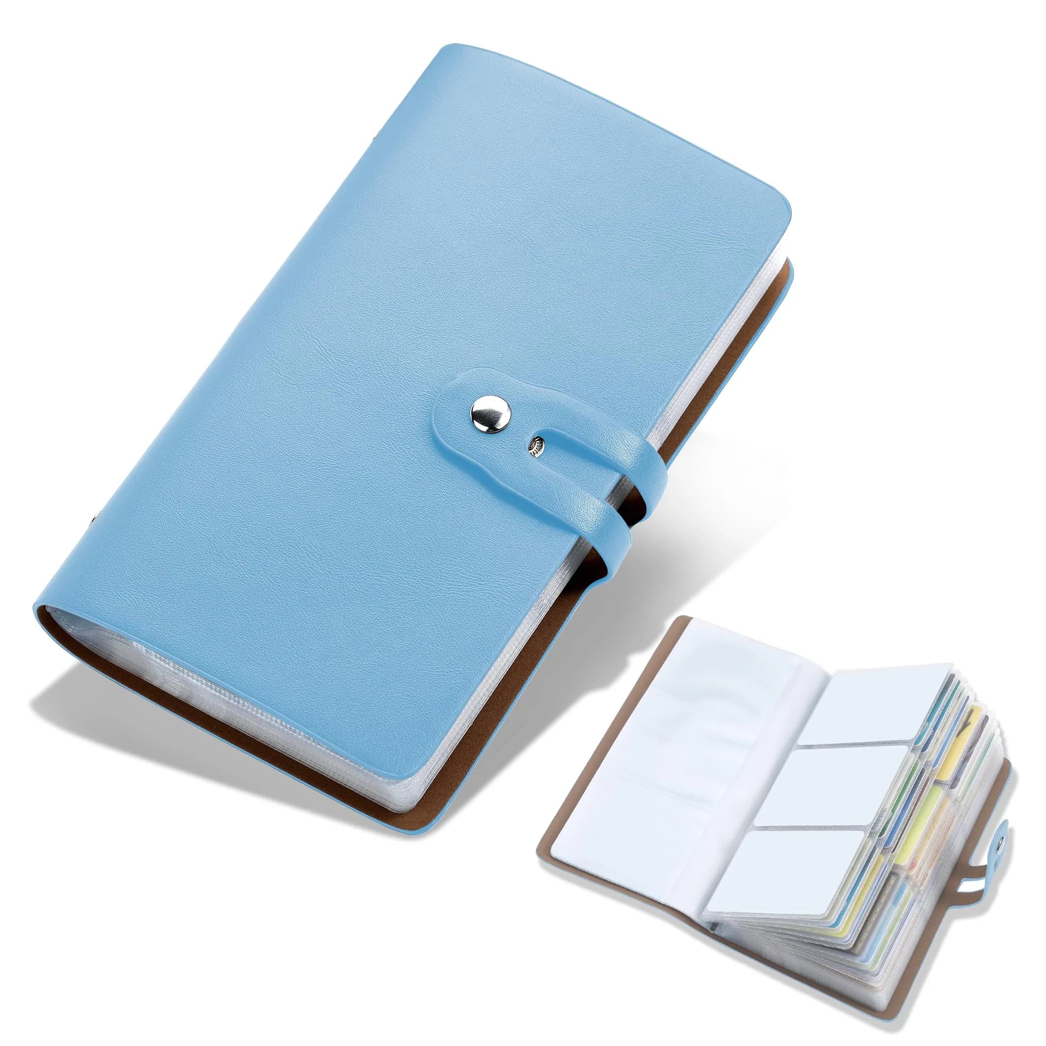 Angimi Leather Business Card Organizer, RFID Blocking, Pink | Holds 96 Cards, Compact & Durable — Lightblue
