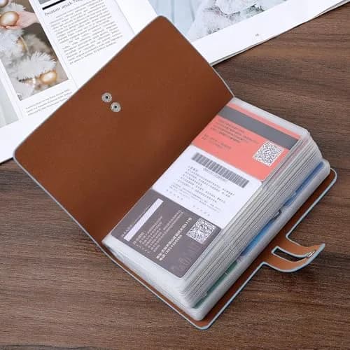 Angimi Leather Business Card Organizer, RFID Blocking, Holds 96 Cards, Lightblue | Professional Card Book thumbnail 4