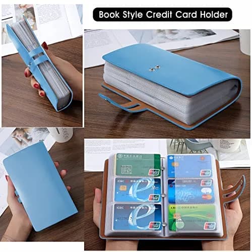 Angimi Leather Business Card Organizer, RFID Blocking, Holds 96 Cards, Lightblue | Professional Card Book thumbnail 6