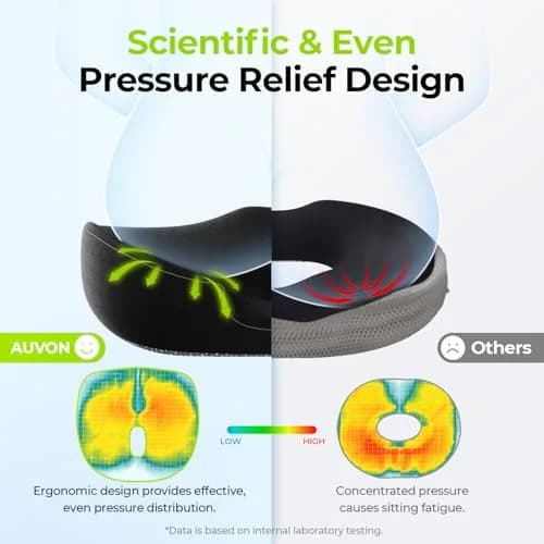 AUVON Donut Seat Cushion for Tailbone Pain 43.7cm (17.2"L x 16.2"W x 3.1"H) | Orthopedic Pain Relief for Hemorrhoids, Sciatica, Postpartum thumbnail 5
