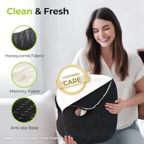AUVON Donut Seat Cushion for Tailbone Pain 43.7cm (17.2"L x 16.2"W x 3.1"H) | Orthopedic Pain Relief for Hemorrhoids, Sciatica, Postpartum thumbnail 7