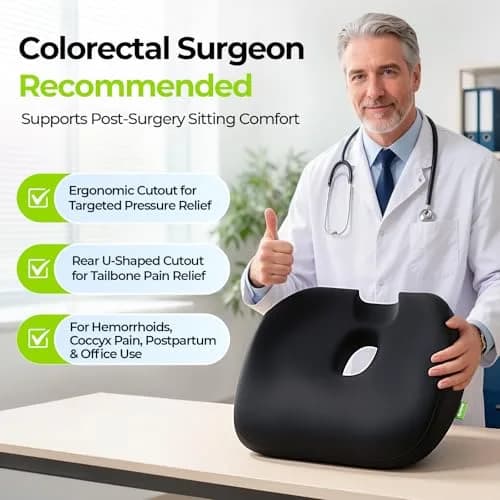 AUVON Donut Seat Cushion for Tailbone Pain 43.7cm (17.2"L x 16.2"W x 3.1"H) | Orthopedic Pain Relief for Hemorrhoids, Sciatica, Postpartum thumbnail 8
