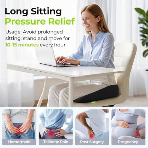 AUVON Donut Seat Cushion for Tailbone Pain 43.7cm (17.2"L x 16.2"W x 3.1"H) | Orthopedic Pain Relief for Hemorrhoids, Sciatica, Postpartum thumbnail 2