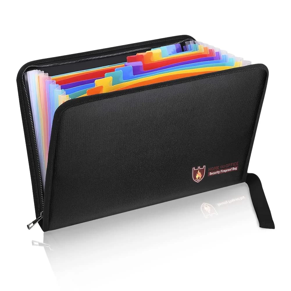 HSP-HSWITI Fireproof Document Bag Fire & Water Resistant File Folder 12 Pockets Clear | Waterproof Safe for Valuables — Fireproof Bag A4 Color