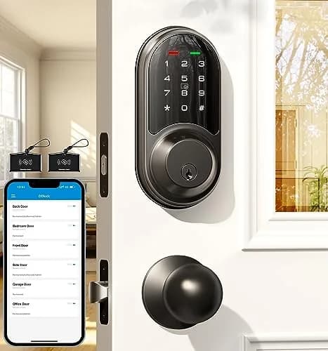 Veise RZ06C Smart Lock Electronic Deadbolt 2 Knobs Handle Set, Matte Black | Keyless Entry & App Control thumbnail 1