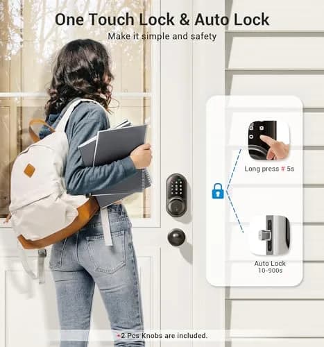 Veise RZ06C Smart Lock Electronic Deadbolt 2 Knobs Handle Set, Matte Black | Keyless Entry & App Control thumbnail 4