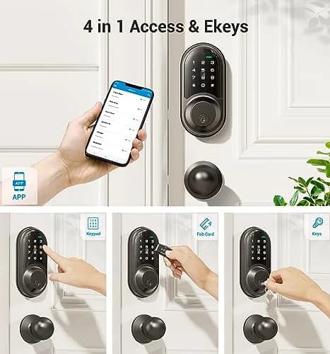 Veise RZ06C Smart Lock Electronic Deadbolt 2 Knobs Handle Set, Matte Black | Keyless Entry & App Control thumbnail 2