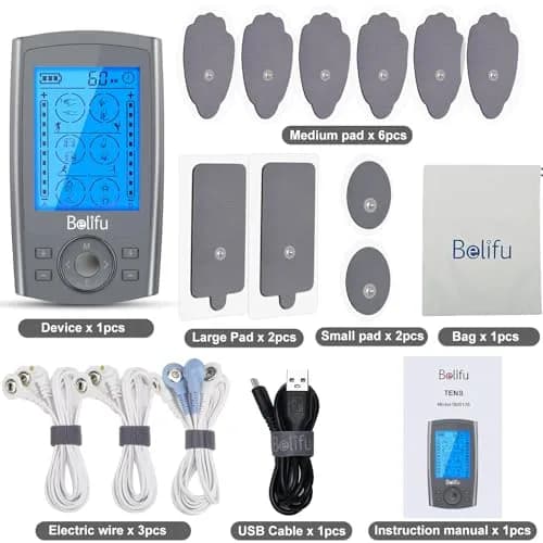 Belifu Dual Channel TENS EMS Unit 24 Modes Muscle Stimulator with 10 Pads | Pain Relief Therapy thumbnail 7