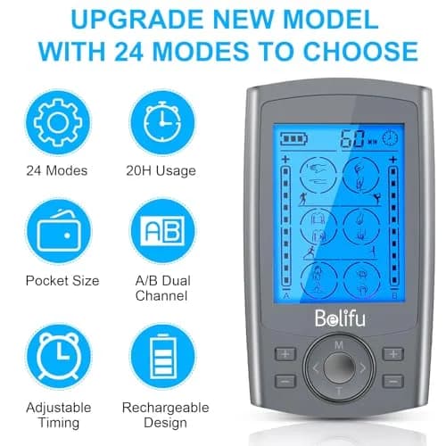 Belifu Dual Channel TENS EMS Unit 24 Modes Muscle Stimulator with 10 Pads | Pain Relief Therapy thumbnail 3