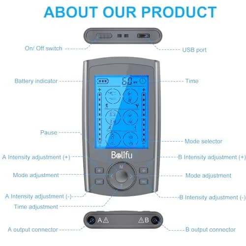 Belifu Dual Channel TENS EMS Unit 24 Modes Muscle Stimulator with 10 Pads | Pain Relief Therapy thumbnail 4
