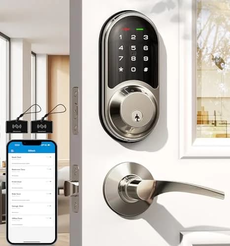 Veise RZ06B Smart Lock with Lever Handle Set, Satin Nickel, 1.99 kg (4.39 lb) | App Control & eKeys for Secure Entry thumbnail 1