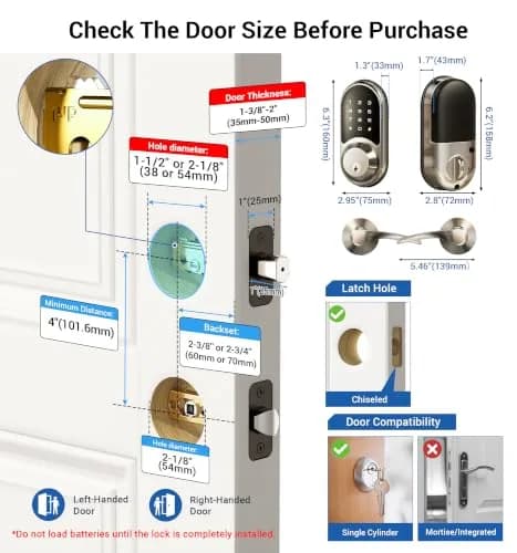 Veise RZ06B Smart Lock with Lever Handle Set, Satin Nickel, 1.99 kg (4.39 lb) | App Control & eKeys for Secure Entry thumbnail 6