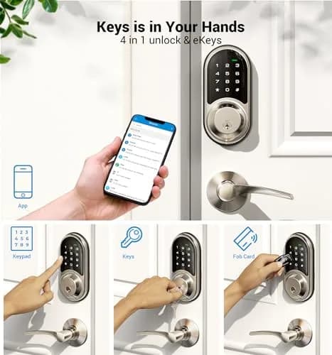 Veise RZ06B Smart Lock with Lever Handle Set, Satin Nickel, 1.99 kg (4.39 lb) | App Control & eKeys for Secure Entry thumbnail 2