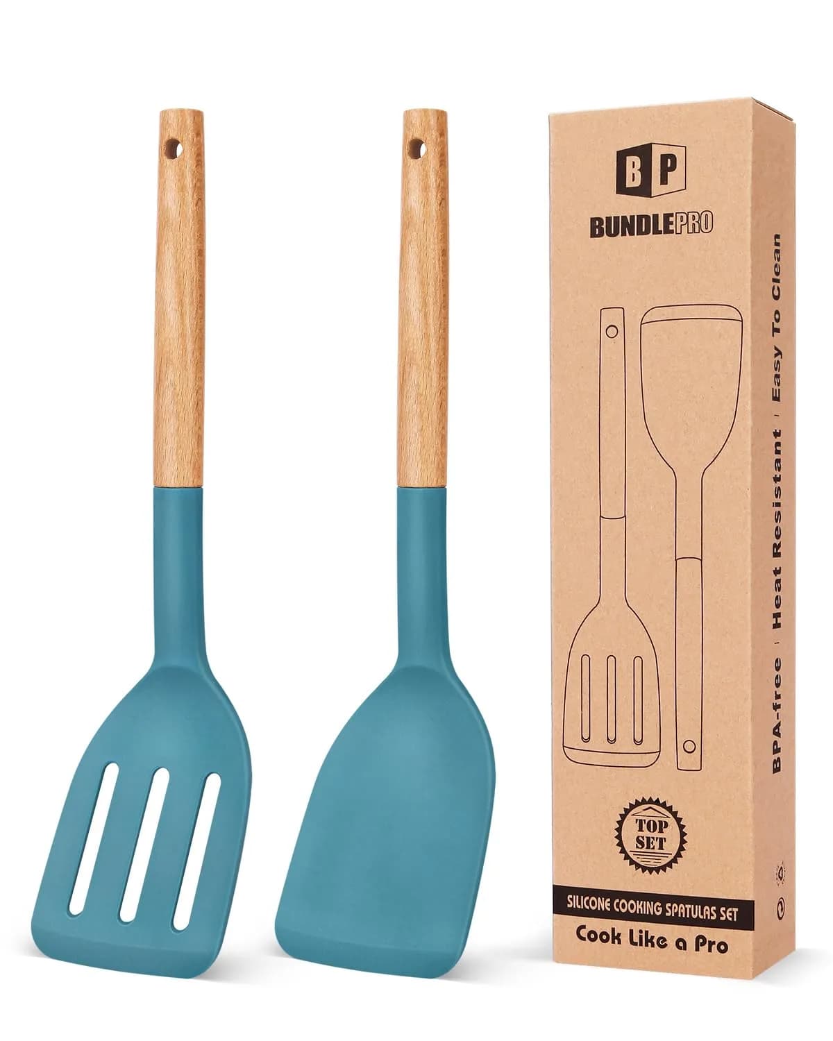 BUNDLEPRO Silicone Spatula Set 2 Pack | BPA-Free, Heat Resistant 446℉ (230℃), Gray — Blue