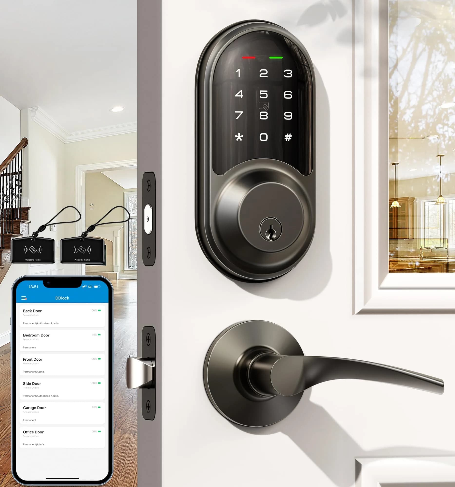 Veise RZ06B Smart Lock with Lever Handle Set, Matte Black | App Control & eKeys, 250+ Passwords, Auto-Lock, BHMA Certified — Matte Black
