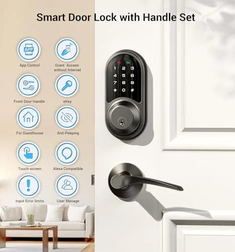 Veise RZ06B Smart Lock with Lever Handle Set, Matte Black | App Control & eKeys, 250+ Passwords, Auto-Lock, BHMA Certified thumbnail 4