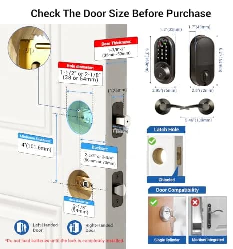 Veise RZ06B Smart Lock with Lever Handle Set, Matte Black | App Control & eKeys, 250+ Passwords, Auto-Lock, BHMA Certified thumbnail 6