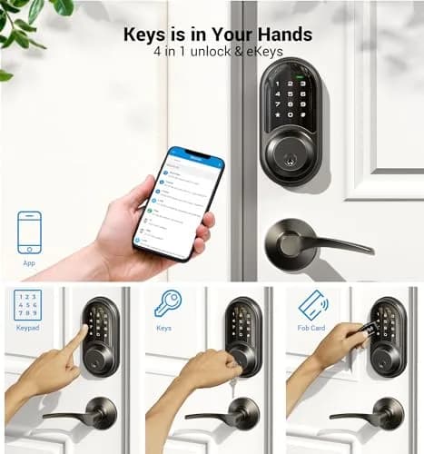 Veise RZ06B Smart Lock with Lever Handle Set, Matte Black | App Control & eKeys, 250+ Passwords, Auto-Lock, BHMA Certified thumbnail 2