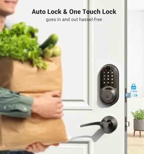 Veise RZ06B Smart Lock with Lever Handle Set, Matte Black | App Control & eKeys, 250+ Passwords, Auto-Lock, BHMA Certified thumbnail 3