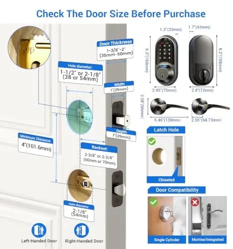 Veise RZ07B Fingerprint Smart Lock with 2 Lever Handle Set, Matte Black | Keyless Entry & App Control thumbnail 5