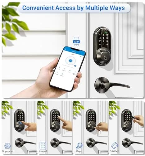 Veise RZ07B Fingerprint Smart Lock with 2 Lever Handle Set, Matte Black | Keyless Entry & App Control thumbnail 2