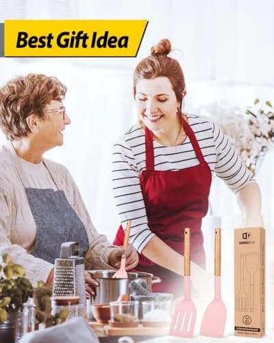 BUNDLEPRO Silicone Spatula Set with Slotted Turner & Wooden Handle | 2 Pack Pink thumbnail 8