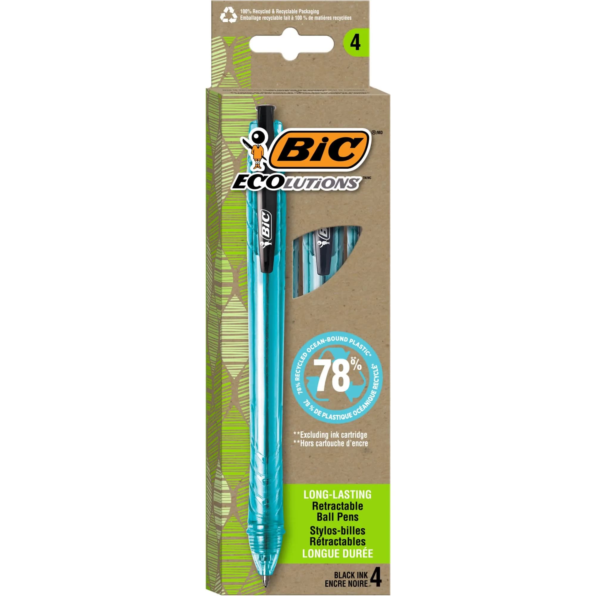BIC Ecolutions Ocean-Bound Ball Pens, Medium Point, 1.0mm | Eco-Friendly Ocean Plastic - main product image