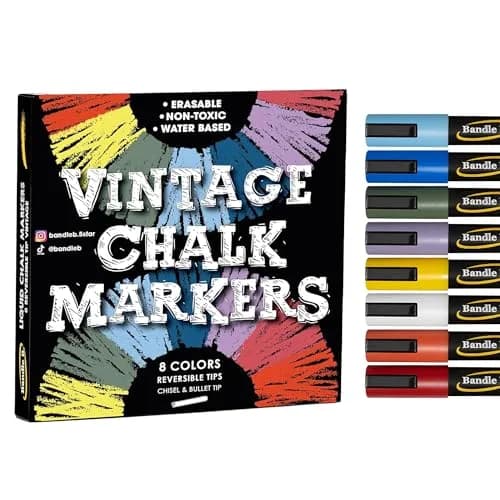 Bandle B. Vintage Pastel Chalk Markers - 8 Count (6mm Tip) | Non-Toxic & Erasable for Glass & Chalkboards thumbnail 1
