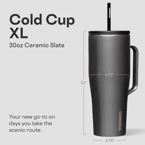 Corkcicle Cold Cup XL Handle Tumbler 30 oz Ceramic Slate | Triple-Insulated, BPA-Free, Fits Car Cupholders thumbnail 2