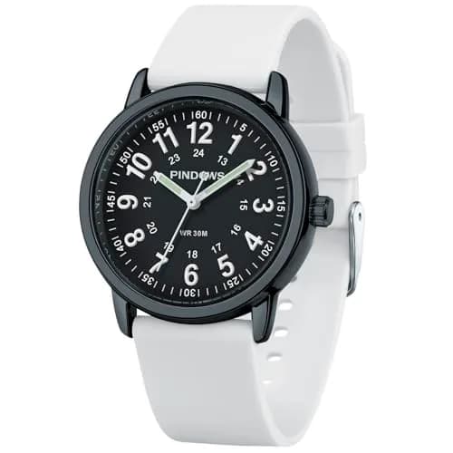 PINDOWS Women's Nurse Watch 34mm Green Silicone Band | Luminous Dial, 12/24 Hr Display thumbnail 1