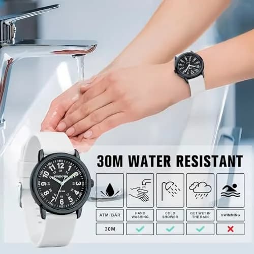 PINDOWS Women's Nurse Watch 34mm Green Silicone Band | Luminous Dial, 12/24 Hr Display thumbnail 3