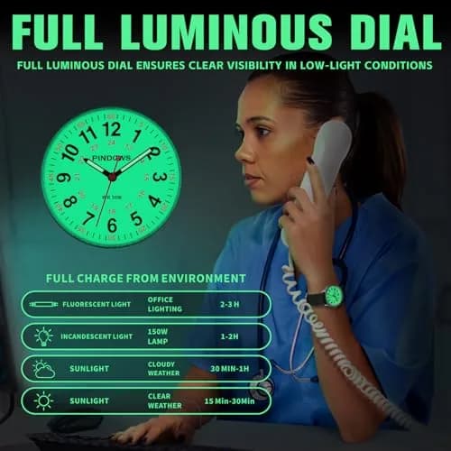PINDOWS Women's Nurse Watch 34mm Green | Clear Dial & Luminous Glow for Night Shifts thumbnail 4