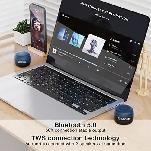 MOMOHO Mini Bluetooth Speaker Wireless Small Bluetooth Speaker with Built in Mic, TWS Portable for Travel Party Gift Outdoor Laptop (Black) thumbnail 2